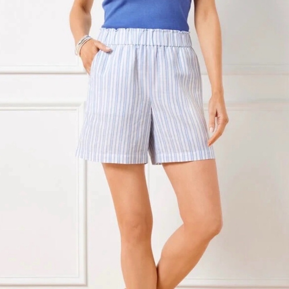 Talbots Blue and White Striped Nantucket Pull-On Paperbag Shorts 5”